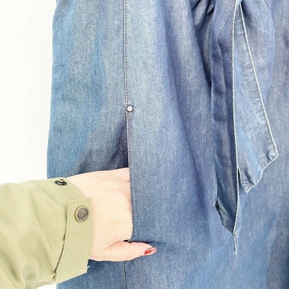 Diesel Silk Blend Chambray Tunic Dress Sz XS Blue Tie Neck Pockets Sleeveless - Picture 9 of 9